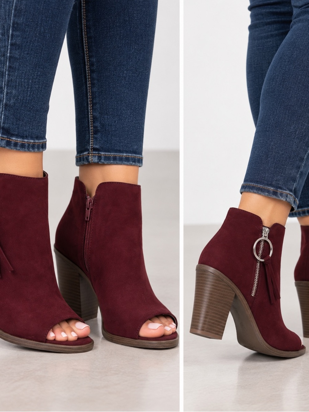 Esprit Burgundy Suede Open-Toe Ankle Booties